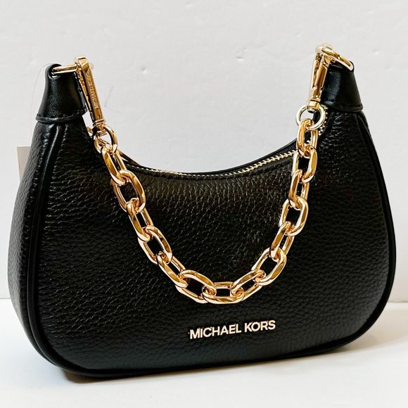 Michael Kors CORA MINI Zip Pouchette Shoulder Crossbody Leather Bag Black - Picture 3 of 14